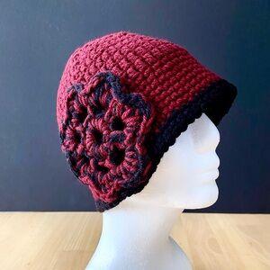 Hand Crafted Crocheted Hat w/Flower